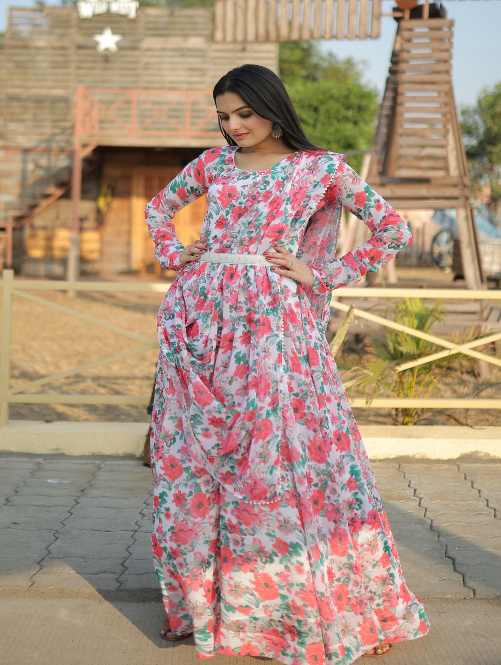 Ready to wear Hot Pink Chikankari Lucknowi Gown – YouNari